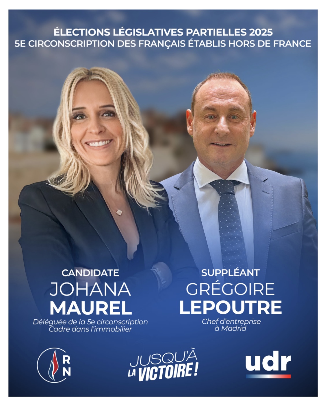Affiche de campagne de Johana Maurel candidate du RN et son suppléant Grégoire Lepoutre