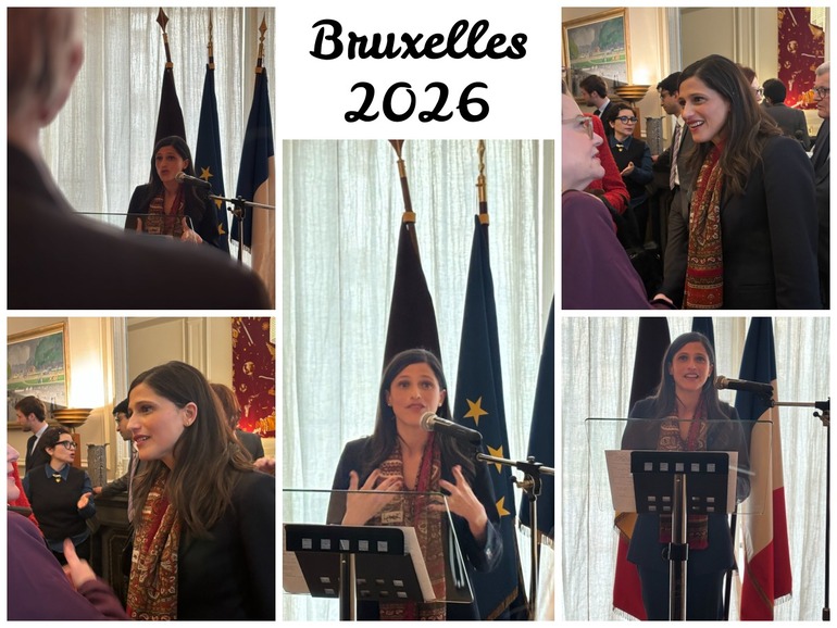 Montage de photos d’Eléonore Caroit ce mardi 13 janvier à Bruxelles avec la communauté française ©LFP