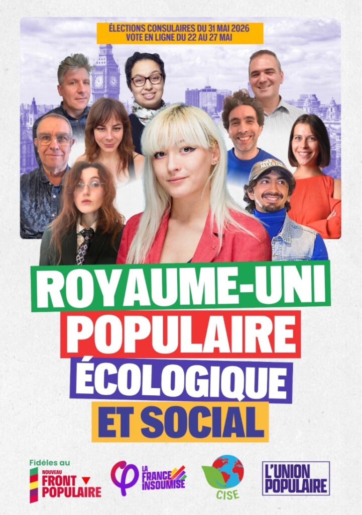 Affiche de campagne Nina Yasmine Seron, liste "Royaume-Uni populaire, écologique et social"