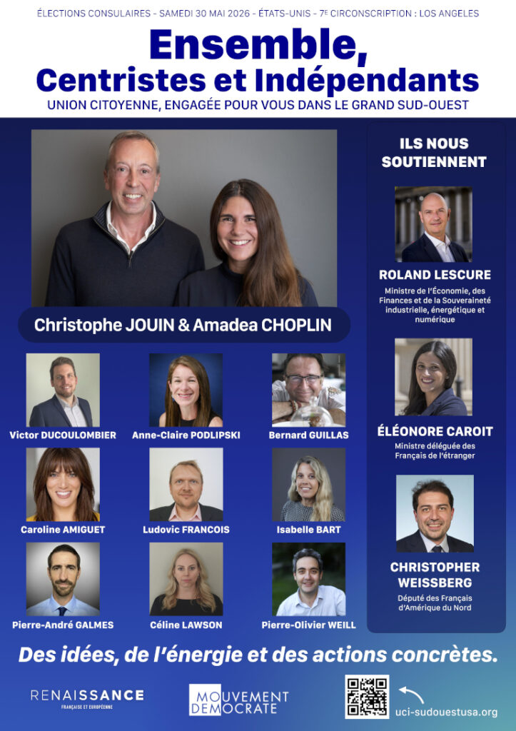 Affiche Christophe Jouin tête de liste Ensemble, Centristes et Indépendants – circonscription de Los Angeles