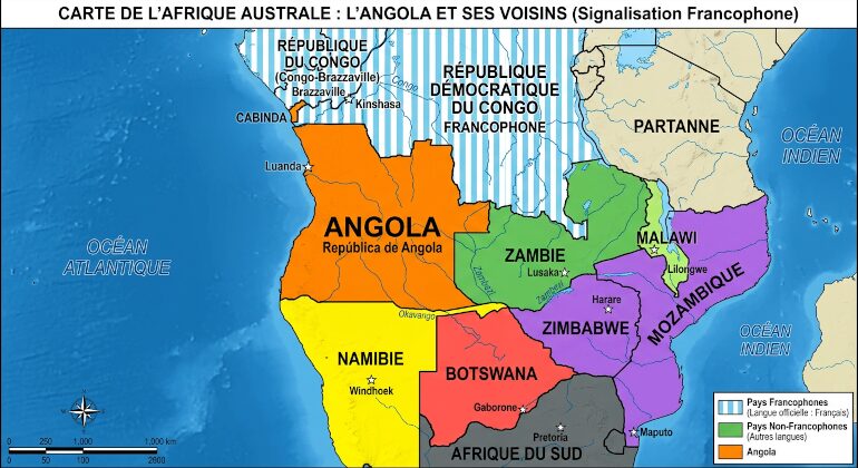 Carte de l'Afrique Australe : L'Angola et ses voisins