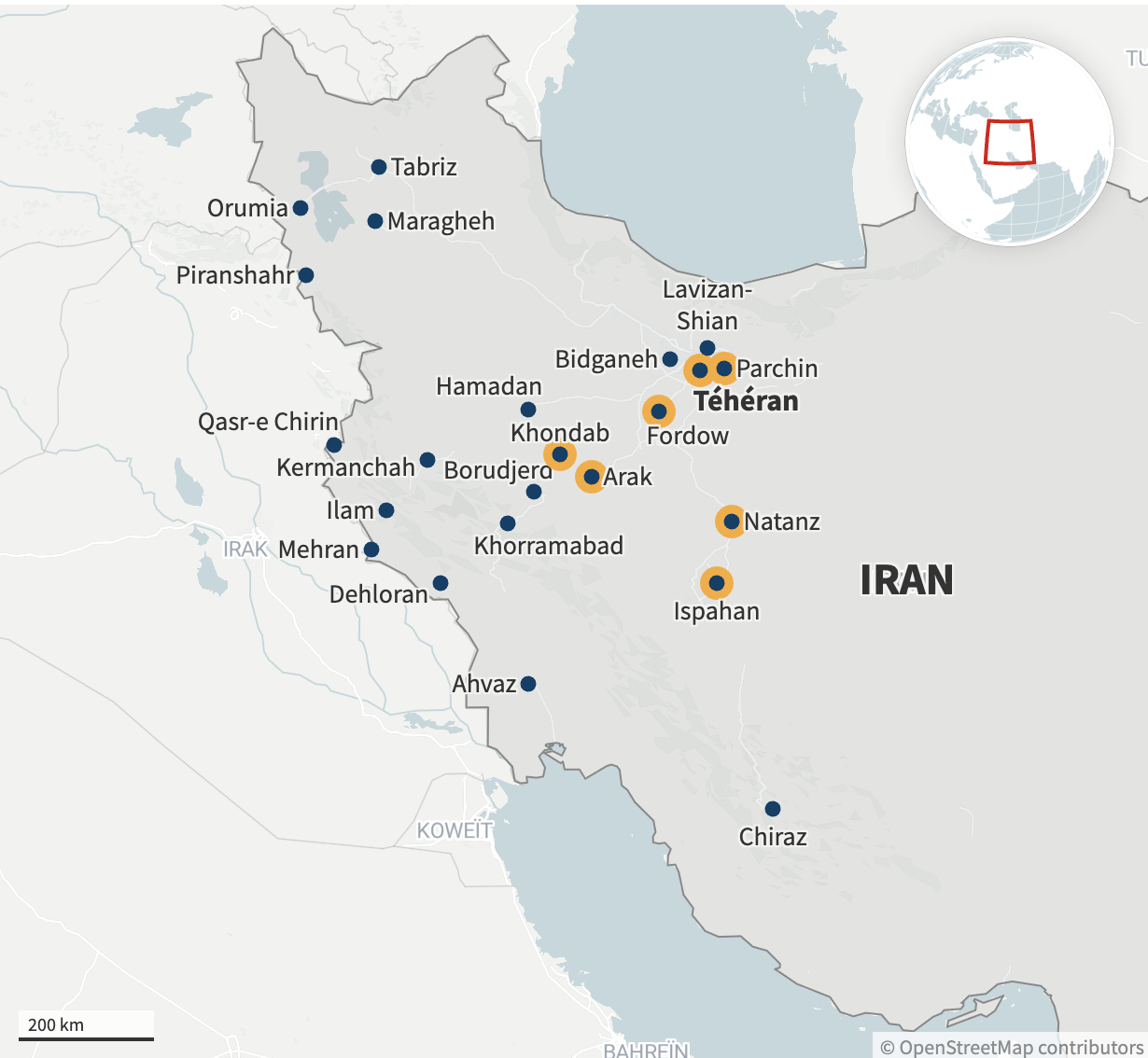 Carte des attaques israéliennes sur l'Iran en juin 2025