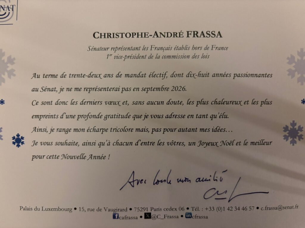 Carton de vœux 2026 du sénateur Christophe Frassa