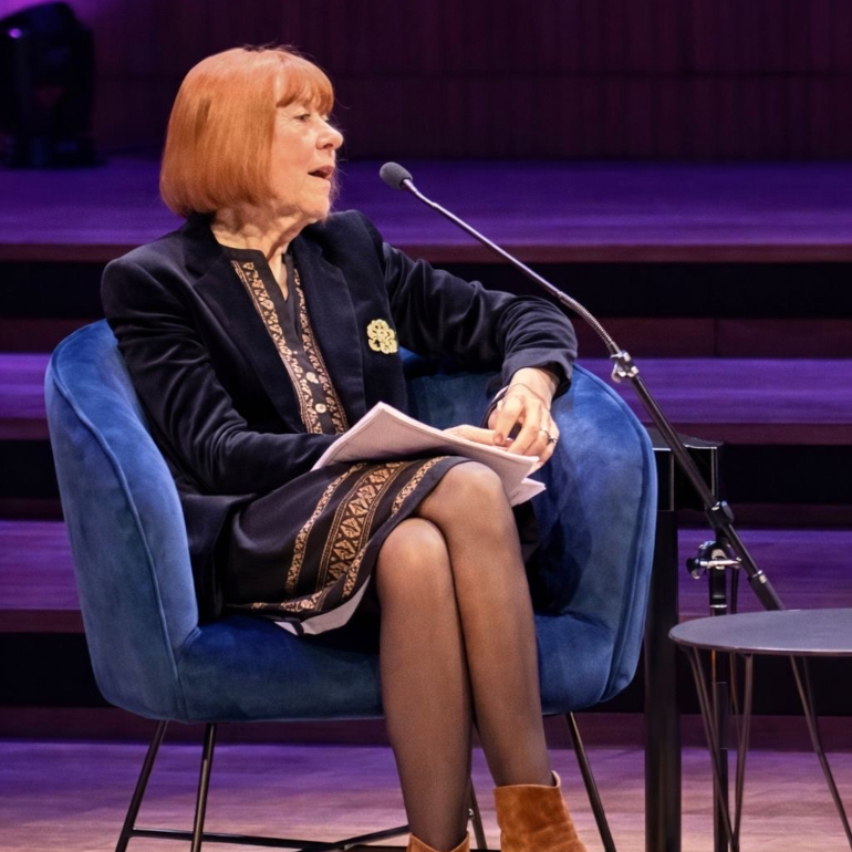 Gisèle Pelicot lors de son intervention au Royal Festival Hall du Southbank Centre, à Londres, le 20 février 2026.