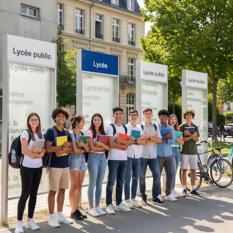 Lycéens devant l'entrée d'un établissement