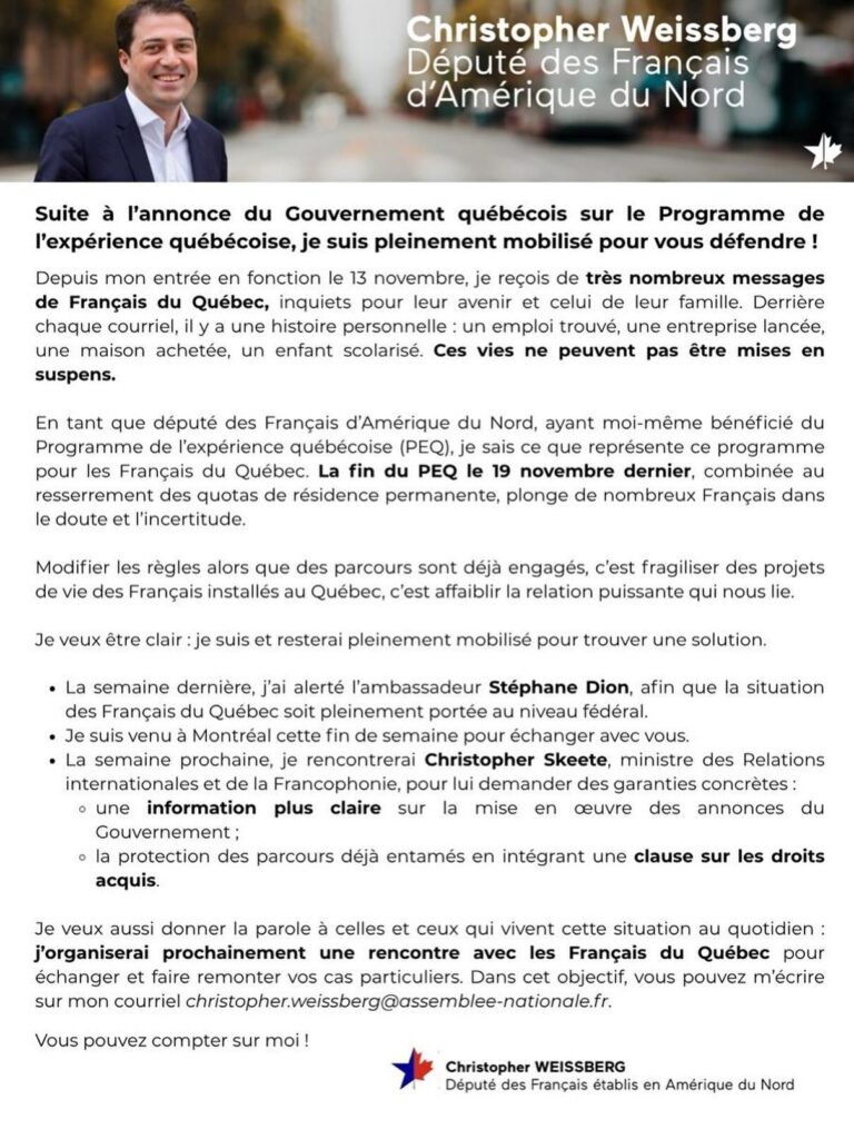 Publication sur les réseaux sociaux de Christopher Weissberg