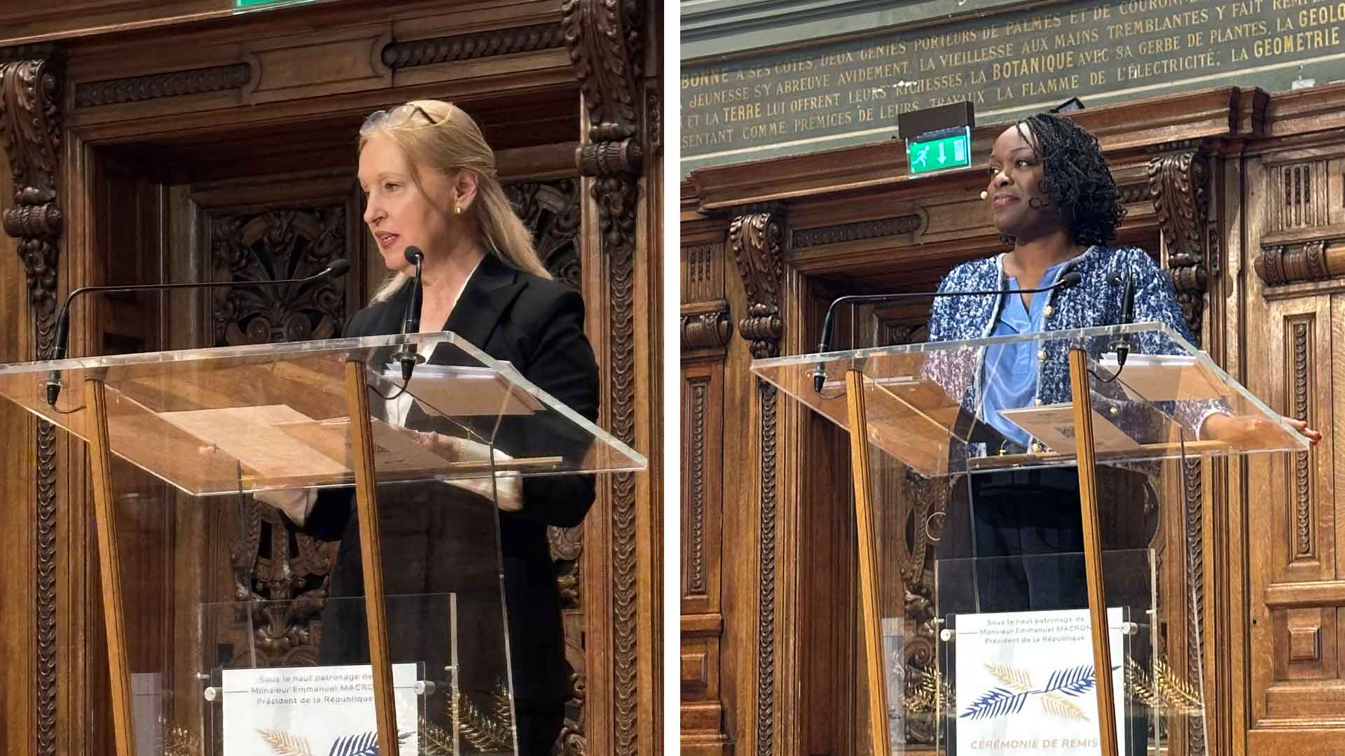 Sophie Tardy, inspectrice générale de l'éducation nationale et membre du jury des palmes de l'EFE; Dominique Tchimbakala, maîtresse de cérémonie des Palmes EFE;